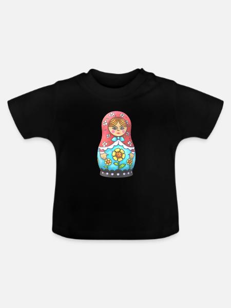 Babushka Matroschka - Baby Bio-T-Shirt mit Rundhals - Schwarz