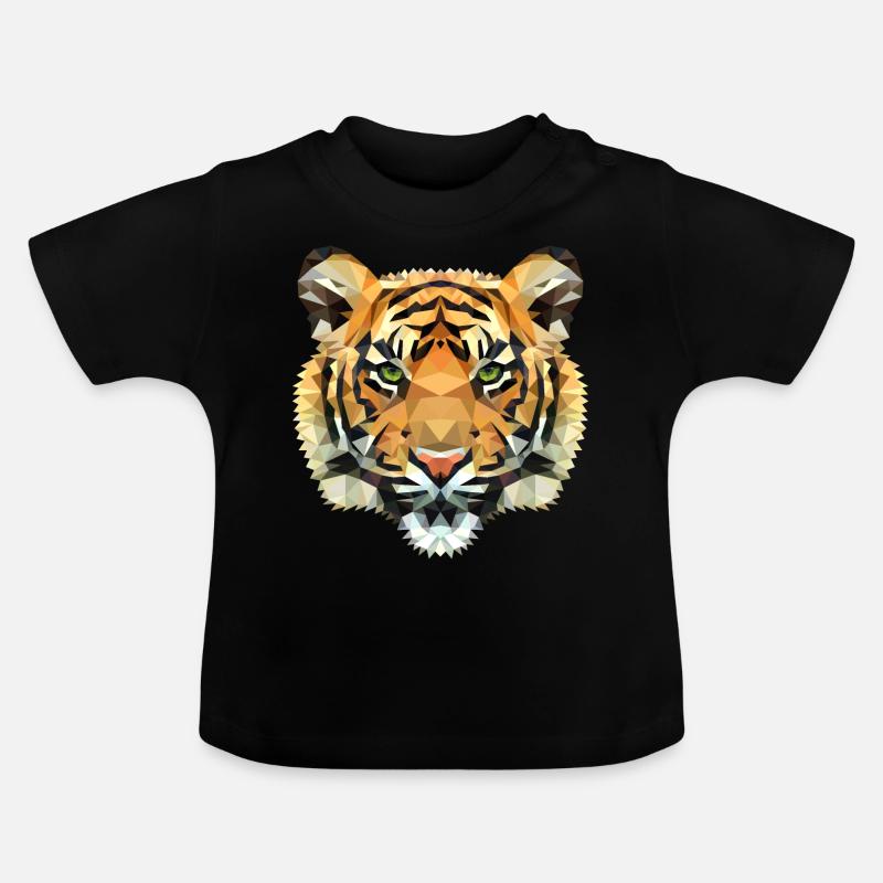 Idée cadeau lion sauvage polygone tigre - T-shirt bio col rond Bébé - noir