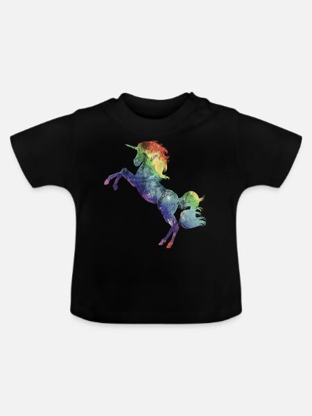 Einhorn Regenbogen - Baby Bio-T-Shirt mit Rundhals - Schwarz