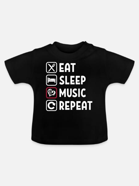 Eat Sleep Music Repeat - Baby Bio-T-Shirt mit Rundhals - Schwarz