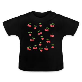 Kirsche - Baby Bio-T-Shirt mit Rundhals - Schwarz - Vorne