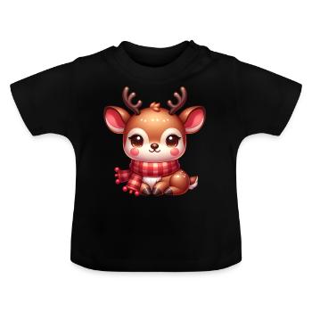 Knuffiges Rentier Weihnachten - Baby Bio-T-Shirt mit Rundhals - Schwarz - Vorne