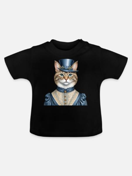Frau Katze - Baby Bio-T-Shirt mit Rundhals - Schwarz