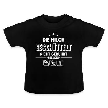 Säugling Baby 2022 Milch Flasche geben Durst essen - Baby Bio-T-Shirt mit Rundhals - Schwarz - Vorne