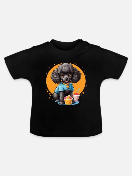 Schwarzer Pudel beim Dessert - Baby Bio-T-Shirt mit Rundhals - Schwarz
