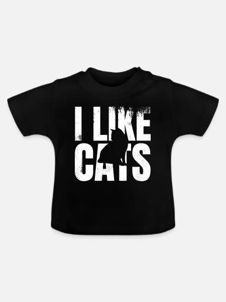Ich mag Katzen - Baby Bio-T-Shirt mit Rundhals - Schwarz