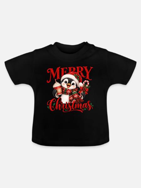 Festliche Pinguin-Weihnachtsstimmung - Baby Bio-T-Shirt mit Rundhals - Schwarz