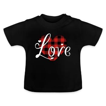 Love heart Buffalo Plaid, Christmas Valentines Day - Baby Organic T-Shirt with Round Neck - black - Front
