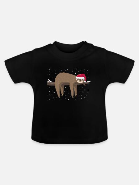 Faultier Weihnachten - Baby Bio-T-Shirt mit Rundhals - Schwarz