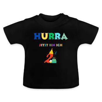 Jetzt bin ich zwei Hurra -Kollektion, unisex - Baby Bio-T-Shirt mit Rundhals - Schwarz - Vorne