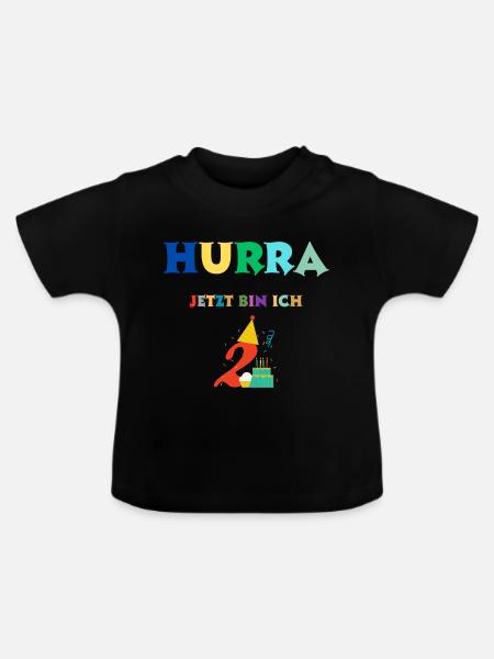 Jetzt bin ich zwei Hurra -Kollektion, unisex - Baby Bio-T-Shirt mit Rundhals - Schwarz