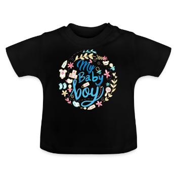 idée de cadeau naissance bébé enfant né naissance - T-shirt bio col rond Bébé - noir - Devant