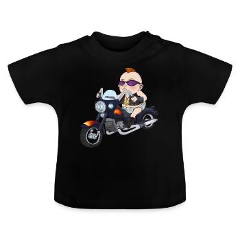 Cool moto chopper biker bébé punker paix - T-shirt bio col rond Bébé - noir - Devant