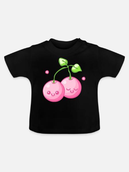 Kirsche - Baby Bio-T-Shirt mit Rundhals - Schwarz