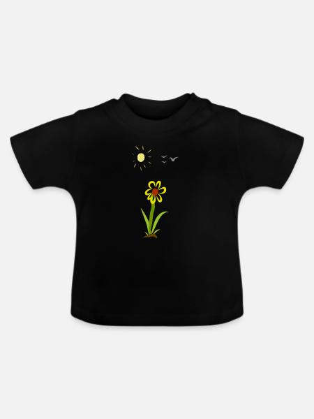 Blume - Baby Bio-T-Shirt mit Rundhals - Schwarz