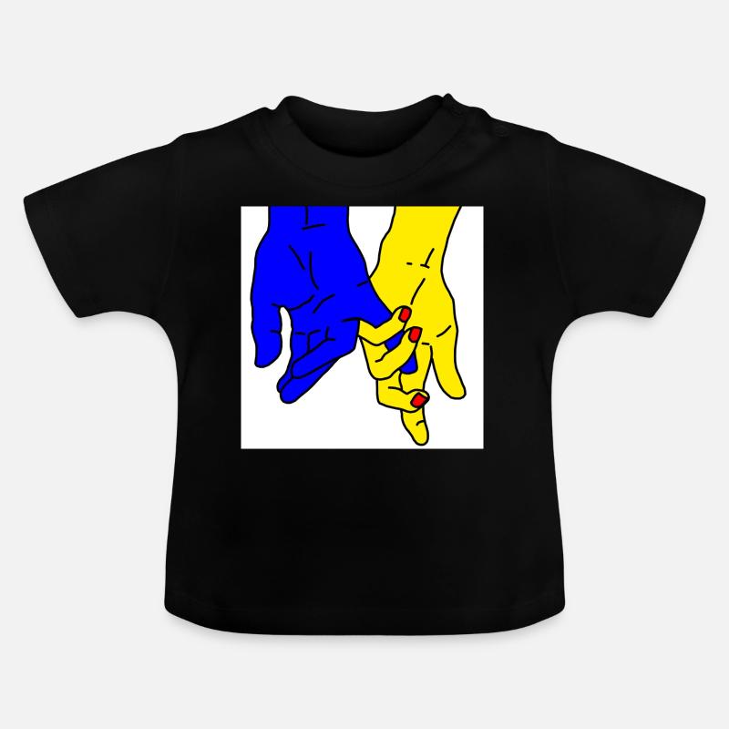 mains bleu jaune - T-shirt bio col rond Bébé - noir