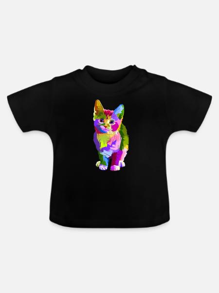 Bunte Katze - Baby Bio-T-Shirt mit Rundhals - Schwarz