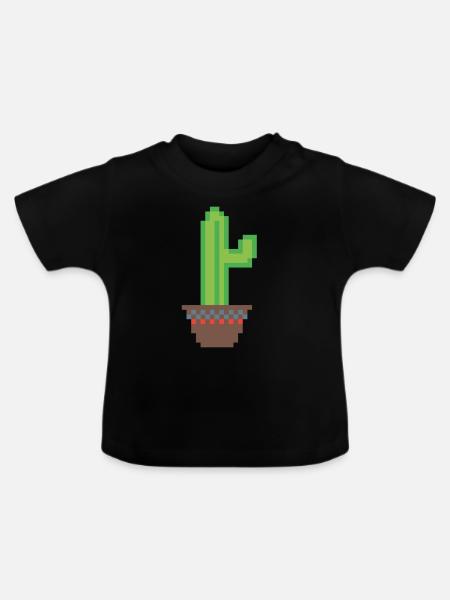 Kaktus Pixel Art - Baby Bio-T-Shirt mit Rundhals - Schwarz
