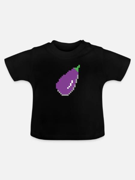 Aubergine Pixel Art - Baby Bio-T-Shirt mit Rundhals - Schwarz