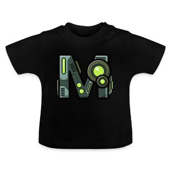 Letter M Gift Name Robot Technique nerd - Baby Organic T-Shirt with Round Neck - black - Front