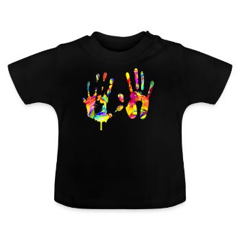 Empreinte de main colorée - T-shirt bio col rond Bébé - noir - Devant