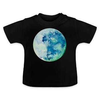 Lune bleue aquarelle peinte à la main - T-shirt bio col rond Bébé - noir - Devant