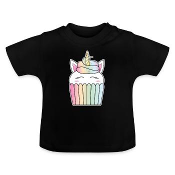 Cute unicorn cupcake tart bake LGBT apron - Baby Organic T-Shirt with Round Neck - black - Front