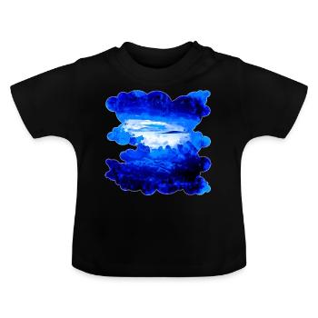 gxp wolkiger Himmel blau Spritzer Wasserfarbe - Baby Bio-T-Shirt mit Rundhals - Schwarz - Vorne
