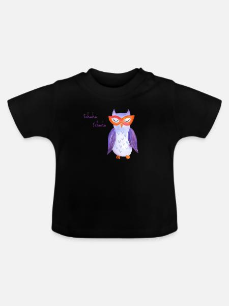 Eule mit Brille - Baby Bio-T-Shirt mit Rundhals - Schwarz