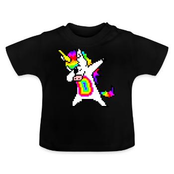 Licorne arc-en-ciel pixelart - T-shirt bio col rond Bébé - noir - Devant