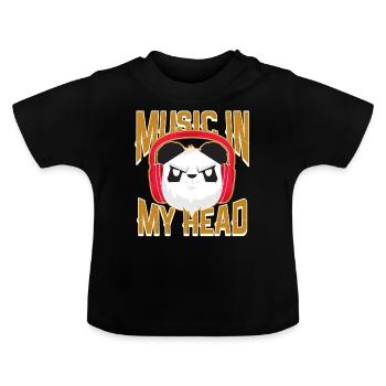 Music Panda headphones - Baby Organic T-Shirt with Round Neck - black - Front