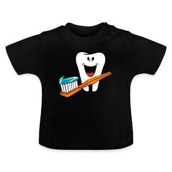 Happy Teeth Healthy teeth like to laugh - Baby Organic T-Shirt with Round Neck - black - Front