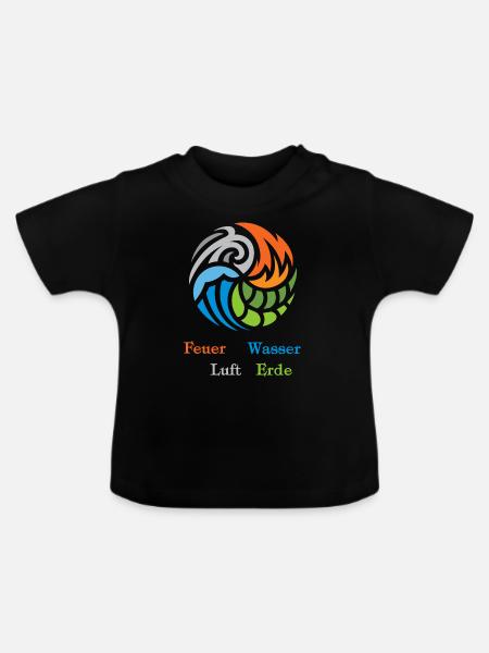 Die 4 Elemente. Feuer, Wasser, Luft und Erde - Baby Bio-T-Shirt mit Rundhals - Schwarz