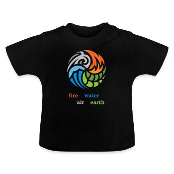 Les quatre éléments. Le feu, l’eau, l’air et la terre - T-shirt bio col rond Bébé - noir - Devant