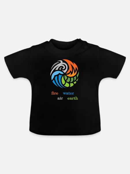 Die 4 Elemente. Feuer, Wasser, Luft und Erde - Baby Bio-T-Shirt mit Rundhals - Schwarz