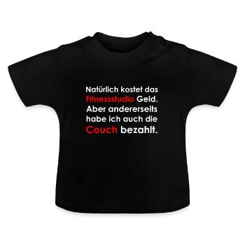 Fitnessstudio und Couch - Baby Bio-T-Shirt mit Rundhals - Schwarz - Vorne