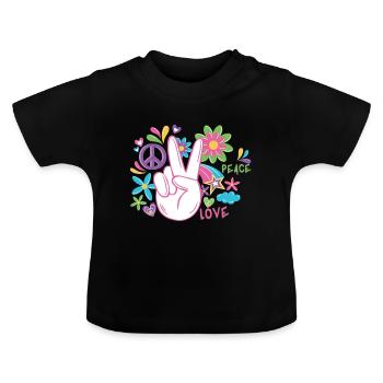 Peace und Frieden Handzeichen Geschenk - Baby Bio-T-Shirt mit Rundhals - Schwarz - Vorne