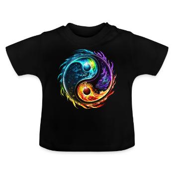 Yin Yang Symbol, Elements, Tao, Chi, Spirituality - Baby Organic T-Shirt with Round Neck - black - Front