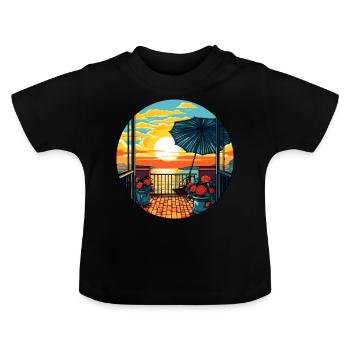 Vacances sur le balcon, le parasol, le soleil, la mer - T-shirt bio col rond Bébé - noir - Devant