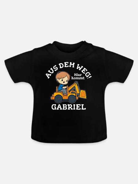 Gabriel Vorname Bagger - Baby Bio-T-Shirt mit Rundhals - Schwarz