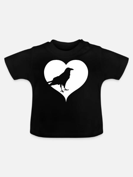 Herz Rabe Krähe - Baby Bio-T-Shirt mit Rundhals - Schwarz