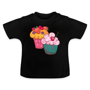 Cupcake Muffin Kuchen Backen Süßigkeiten Törtchen - Baby Bio-T-Shirt mit Rundhals - Schwarz - Vorne