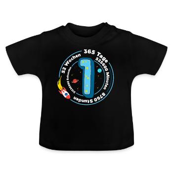 Kind Ein Jahr - Erster Geburtstag Kindergeburtstag - Baby Bio-T-Shirt mit Rundhals - Schwarz - Vorne
