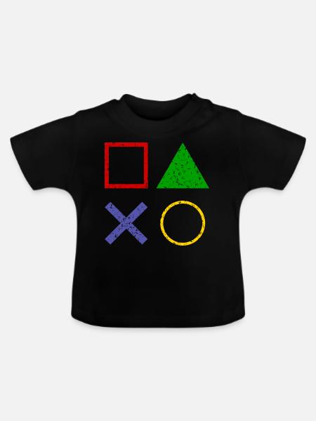 Gamepad Tasten Used Look - Baby Bio-T-Shirt mit Rundhals - Schwarz