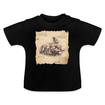 Dampflok, Eisenbahn vintage Art für Lokführer - Baby Bio-T-Shirt mit Rundhals - Schwarz - Vorne