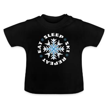 Eat Sleep Ski Repeat - Baby Bio-T-Shirt mit Rundhals - Schwarz - Vorne