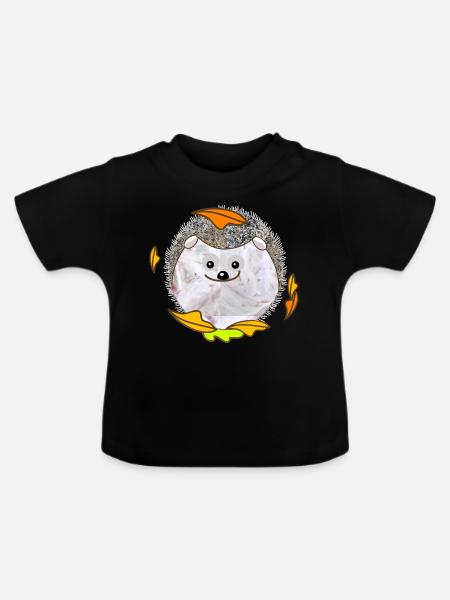 hérisson en peluche - T-shirt bio col rond Bébé - noir