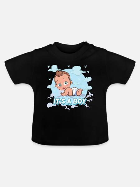 Es ist ein Junge - Baby Bio-T-Shirt mit Rundhals - Schwarz
