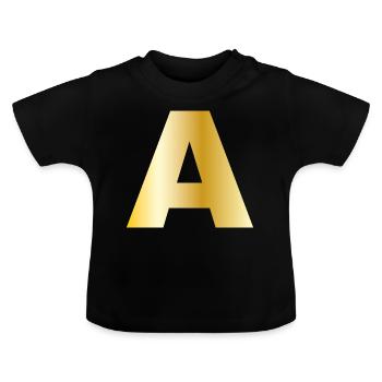 Letter A Gold Text - Baby Organic T-Shirt with Round Neck - black - Front