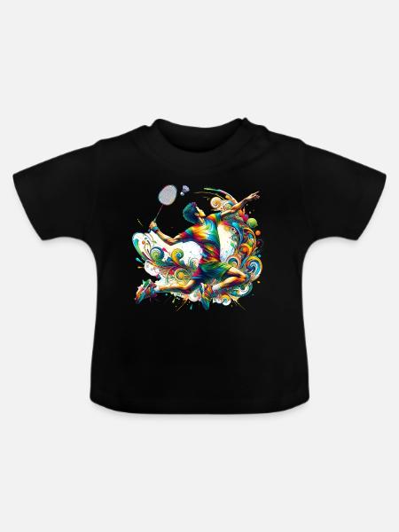 Cooles Badminton Federball Design - Baby Bio-T-Shirt mit Rundhals - Schwarz